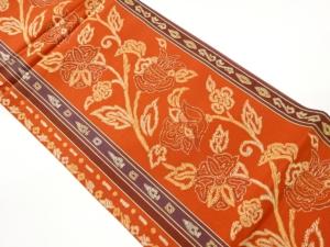 縞に花唐草模様織出し袋帯